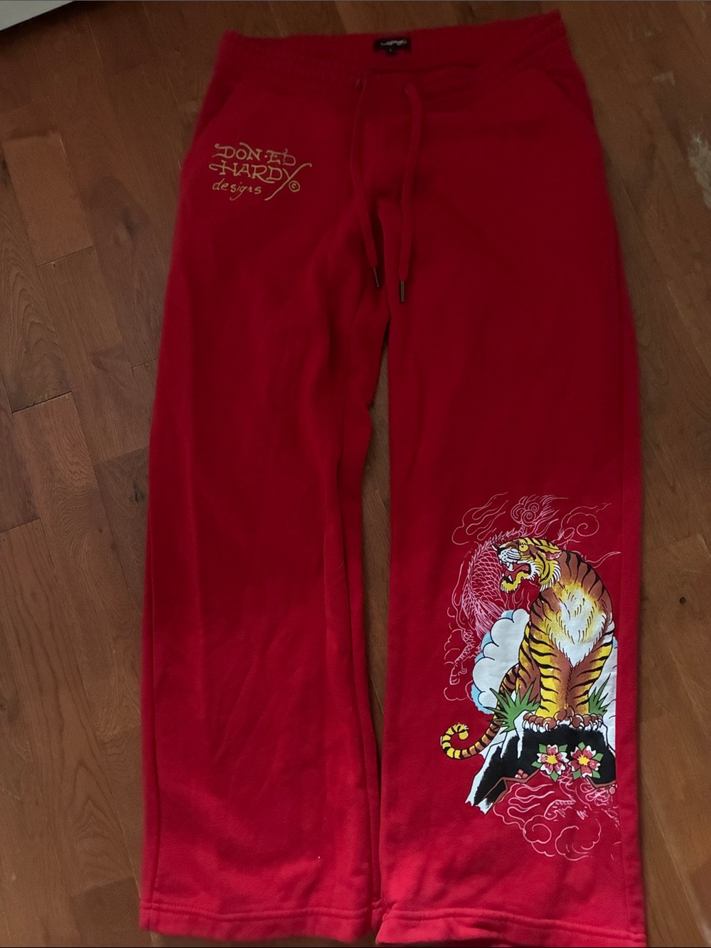 Ed Hardy Red Sweatpants with Tiger Motif